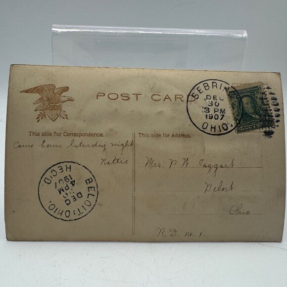 Antique 1907 Embossed Happy New Year Postcard With Horseshoe & Daisies Design - Picture 2 of 2